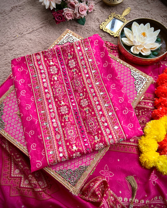 Timeless Bandhni with Hand Embroidery – Silk Elegance