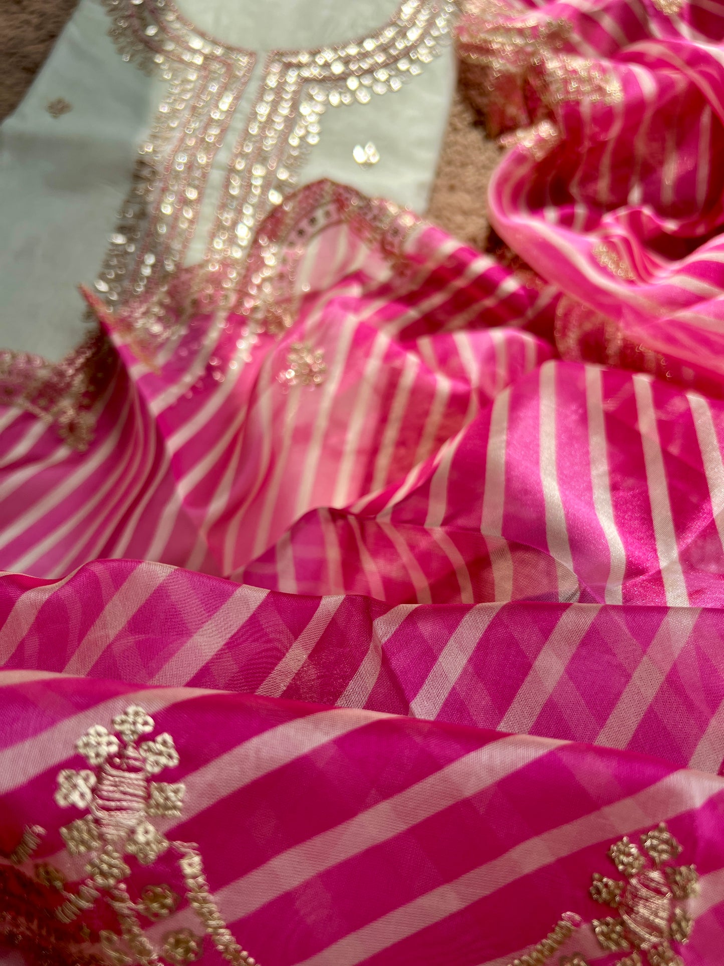 Handcrafted Gotawork Suit Set with Embroidered Laheriya Dupatta