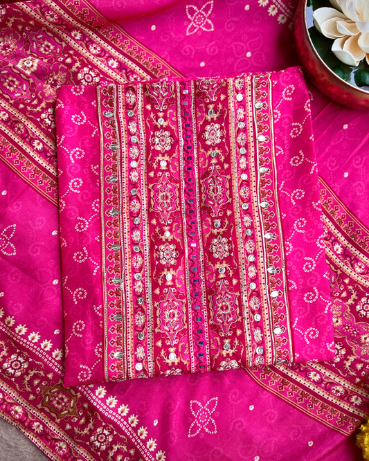 Timeless Bandhni with Hand Embroidery – Silk Elegance