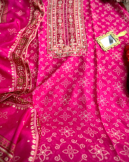 Timeless Bandhni with Hand Embroidery – Silk Elegance