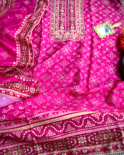 Timeless Bandhni with Hand Embroidery – Silk Elegance