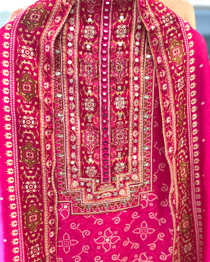 Timeless Bandhni with Hand Embroidery – Silk Elegance