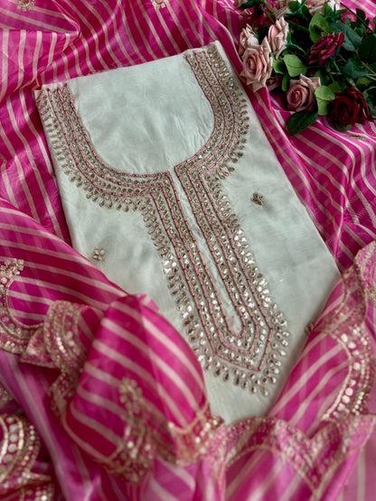 Handcrafted Gotawork Suit Set with Embroidered Laheriya Dupatta