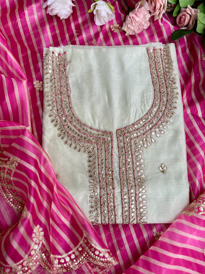 Handcrafted Gotawork Suit Set with Embroidered Laheriya Dupatta