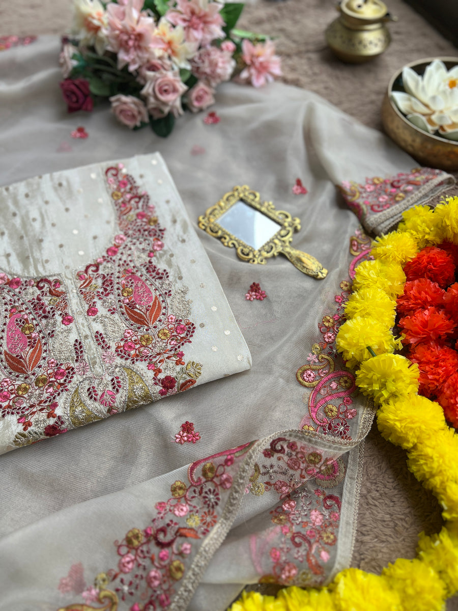 Premium Shimmer Silk Elegance with Embroidered Detailing