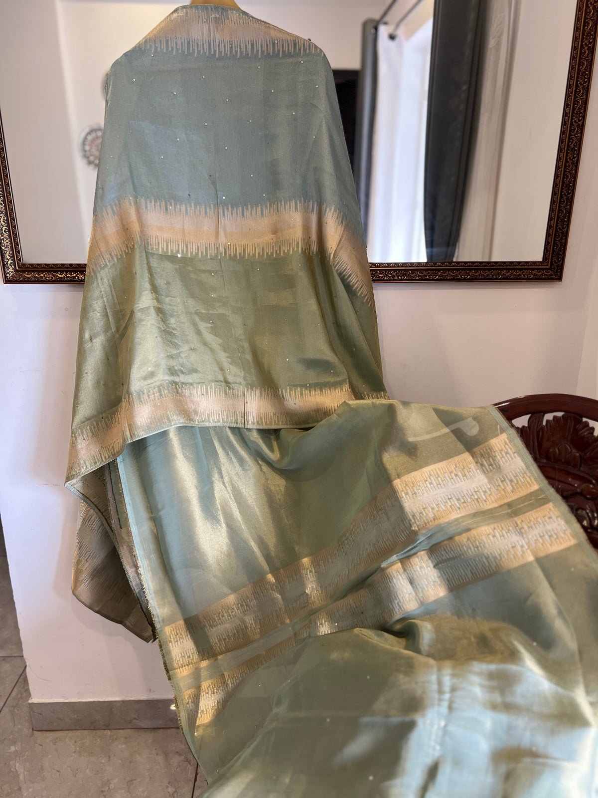 Sage Green & Gold Dabka Handwork Unstitched Suit Set