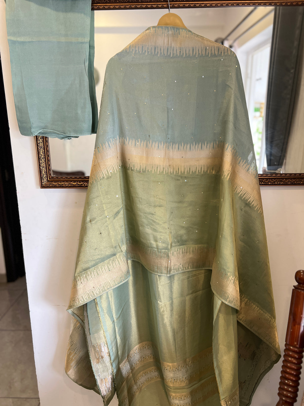 Sage Green & Gold Dabka Handwork Unstitched Suit Set