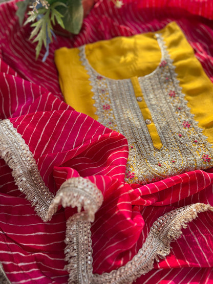 Festive in Every Thread – Mustard Yellow & Gota Bandhej Elegance”