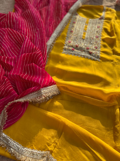 Festive in Every Thread – Mustard Yellow & Gota Bandhej Elegance”