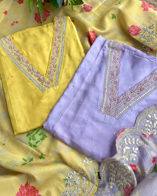 Elegant Shimmer Maslin Silk Suit with Gota Work & Fancy Party Wear Dupatta ✨