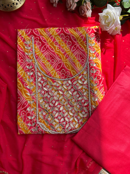 Bandhani with Hand Mirror Embroidery