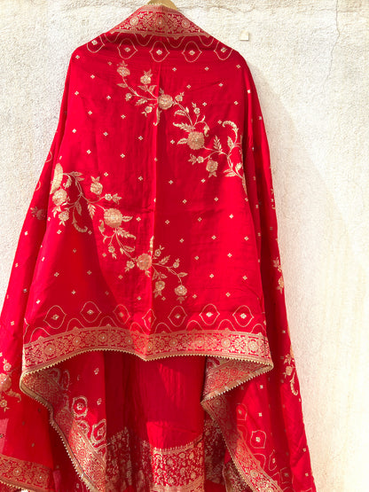 Royal red Moonga silk zardozi unstitched suit – photo 5