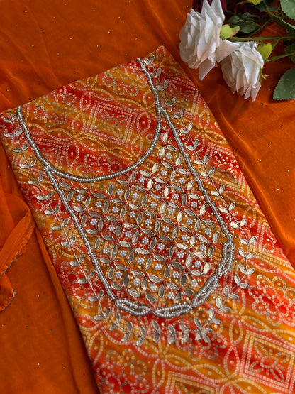 Bandhani with Hand Mirror Embroidery