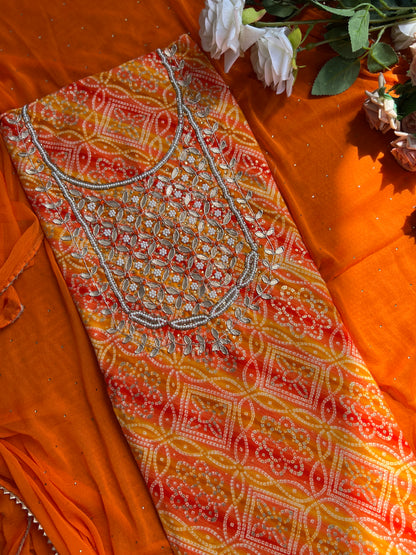 Bandhani with Hand Mirror Embroidery