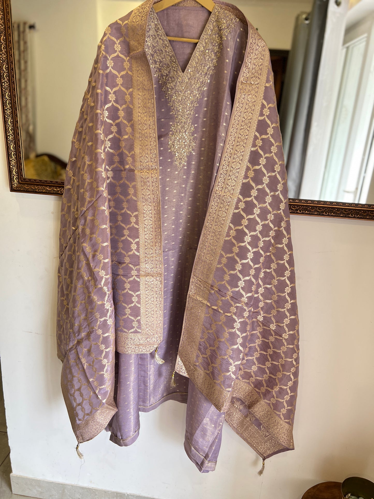 Graceful Shimmer Silk  Embroidered Suit Set