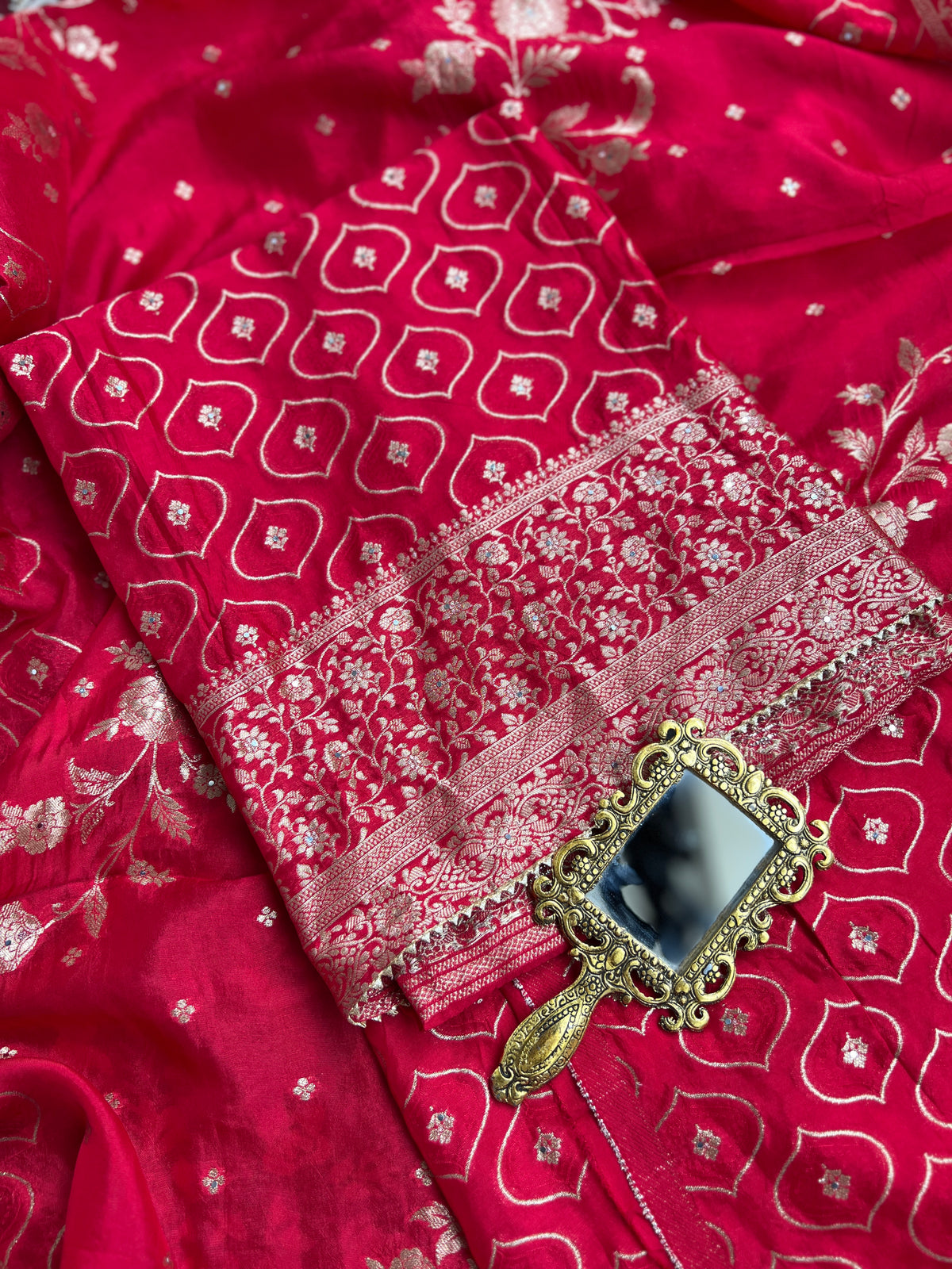 Royal red Moonga silk zardozi unstitched suit – photo 8