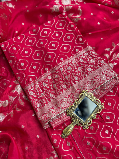 Royal red Moonga silk zardozi unstitched suit – photo 8