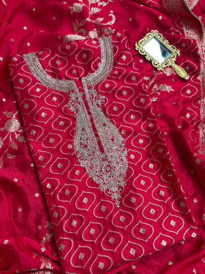 Royal red Moonga silk zardozi unstitched suit – photo 9