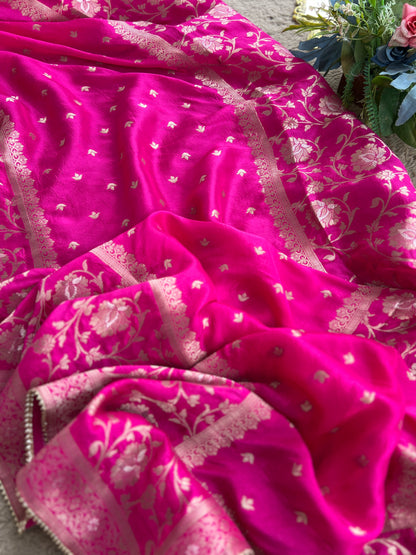 Ivory Shimmer Silk Suit with Hand Embroidery & Contrasting Dola Banarasi Dupatta