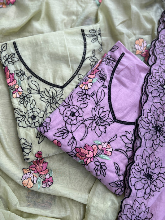 Embroidered Mal Chanderi Suit with Elegant Dupatta