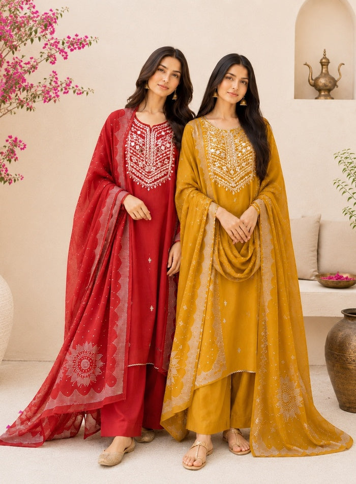 Mirror Embroidered Mal Chanderi with Mukesh Elegance