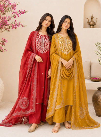 Mirror Embroidered Mal Chanderi with Mukesh Elegance
