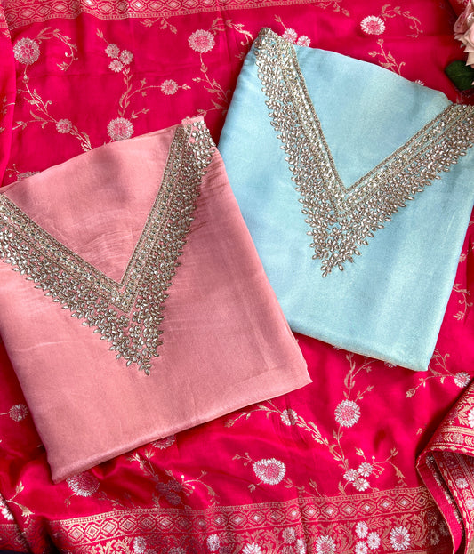 Elegant Shimmer Silk Suit with Dola Banarasi Dupatta ✨
