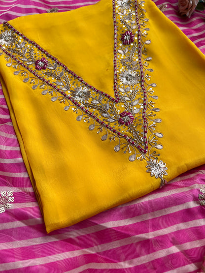 Exquisite V-Neck Butter Crepe Suit with Handcrafted Elegance