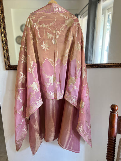 Antique Rose Gold Kanjivaram Tissue Unstitched Suit Set