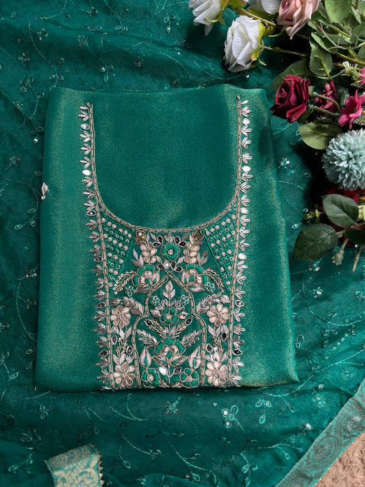 Luxurious Pure Shimmer Silk Zardozi Elegance