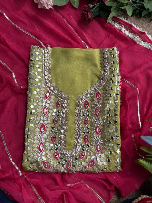 Shimmer Silk  Gotapatti Ensemble with Contrast Charm