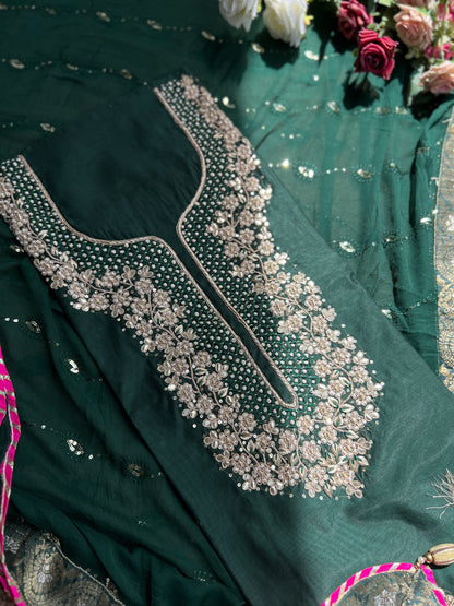 Mehandi Green Handwork Suit