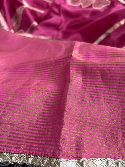 U-Neck Shimmer Silk Suit with Handwork & Floral Dola Silk Dupatta