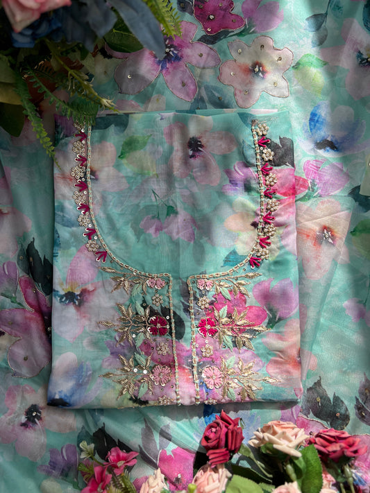 Graceful Soft Organza Suit with Floral Embroidery