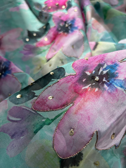 Graceful Soft Organza Suit with Floral Embroidery