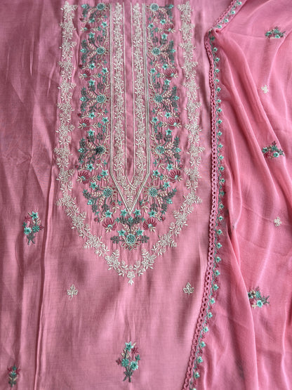 Timeless Mal Chanderi Suit with Delicate Embroidery & Chiffon Dupatta