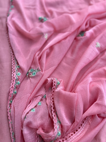 Timeless Mal Chanderi Suit with Delicate Embroidery & Chiffon Dupatta