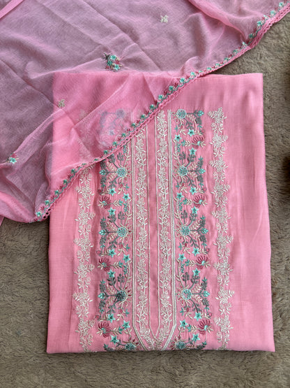 Timeless Mal Chanderi Suit with Delicate Embroidery & Chiffon Dupatta