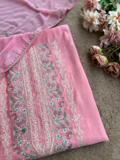 Timeless Mal Chanderi Suit with Delicate Embroidery & Chiffon Dupatta