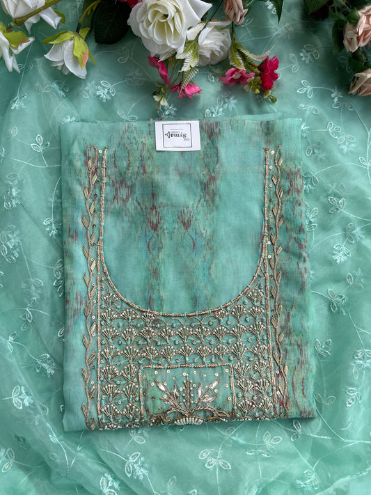 Ethereal Soft Organza Handcrafted Ensemble in Pista Green