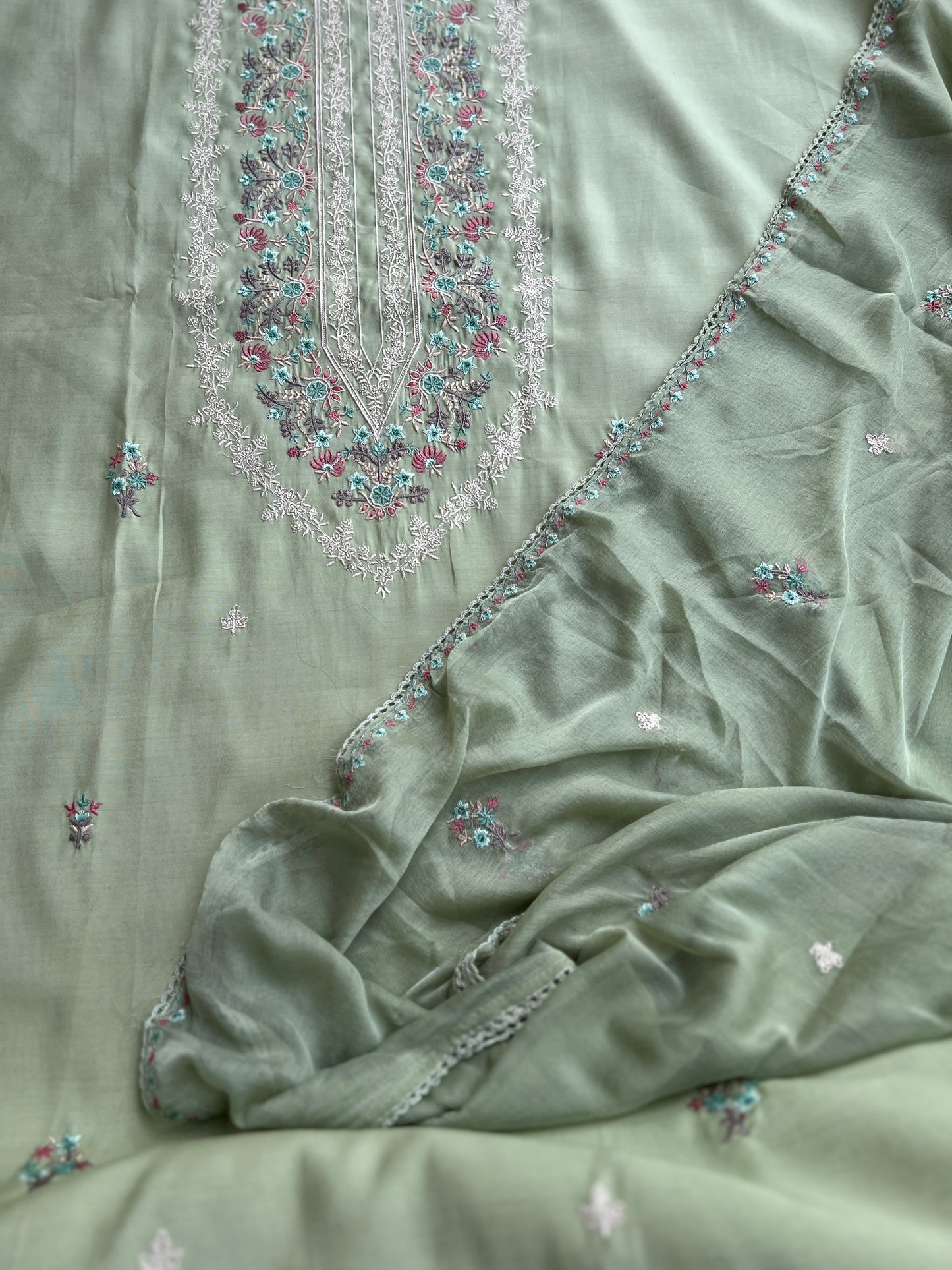 Timeless Mal Chanderi Suit with Delicate Embroidery & Chiffon Dupatta