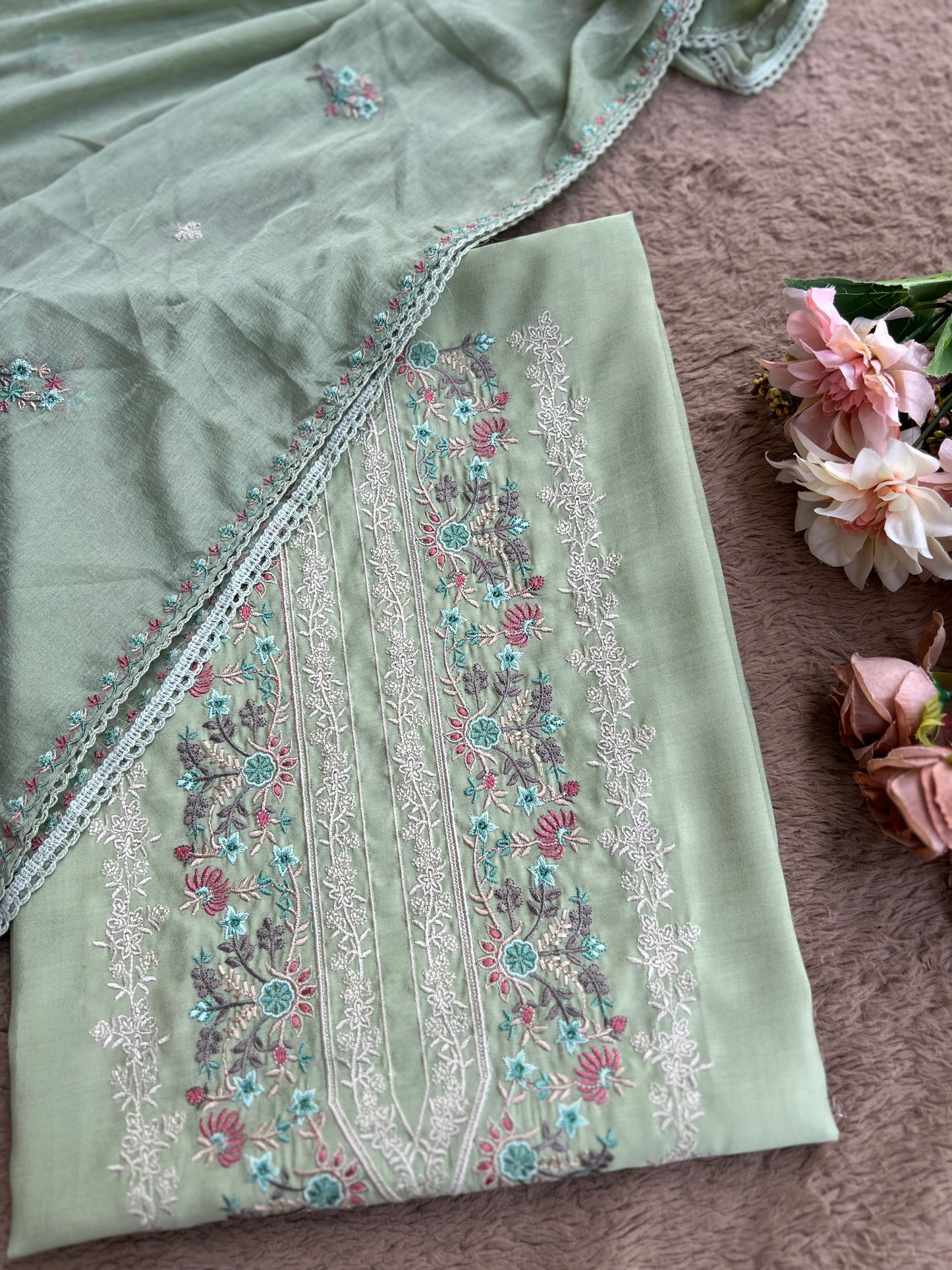 Timeless Mal Chanderi Suit with Delicate Embroidery & Chiffon Dupatta