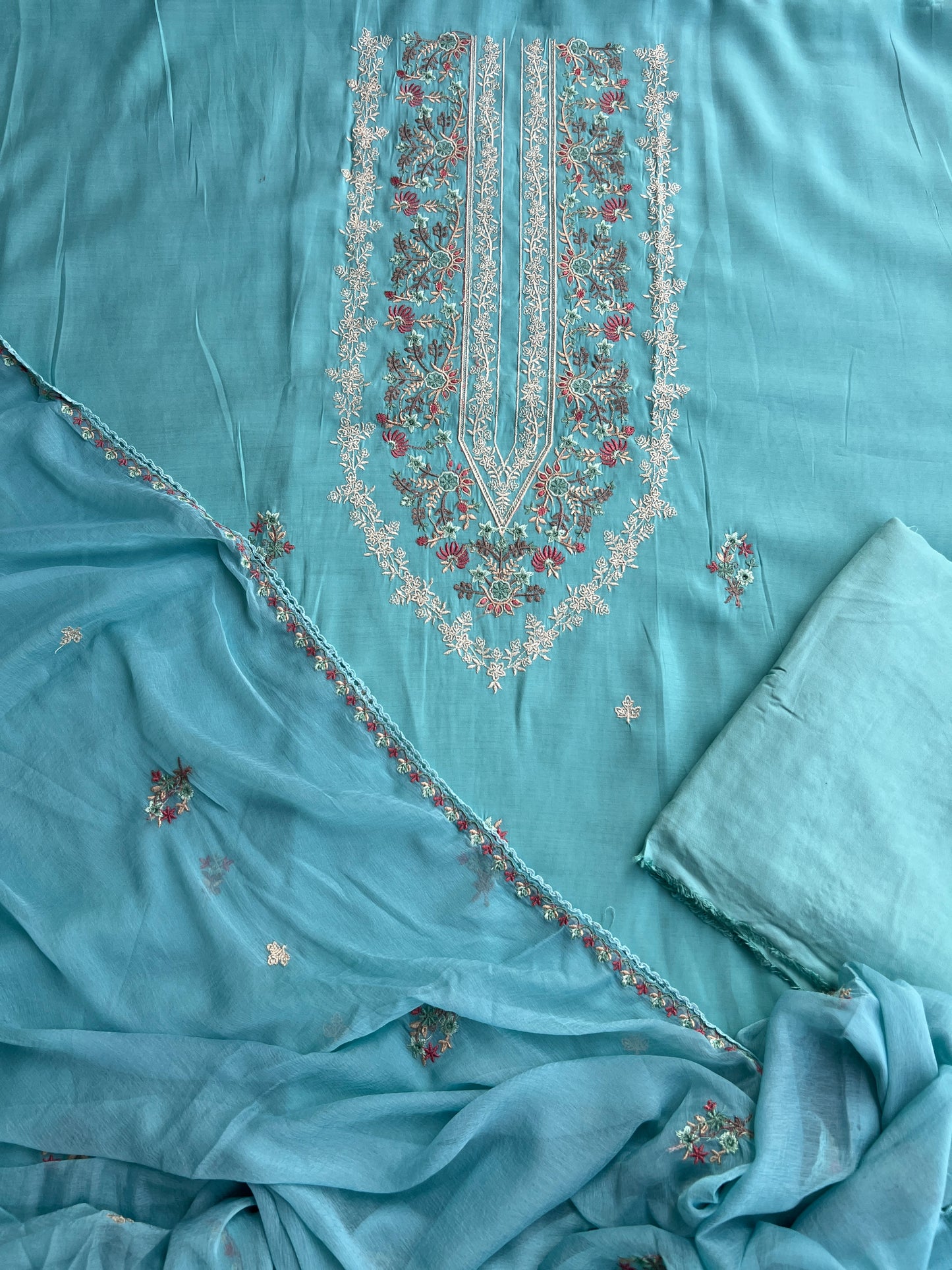 Timeless Mal Chanderi Suit with Delicate Embroidery & Chiffon Dupatta