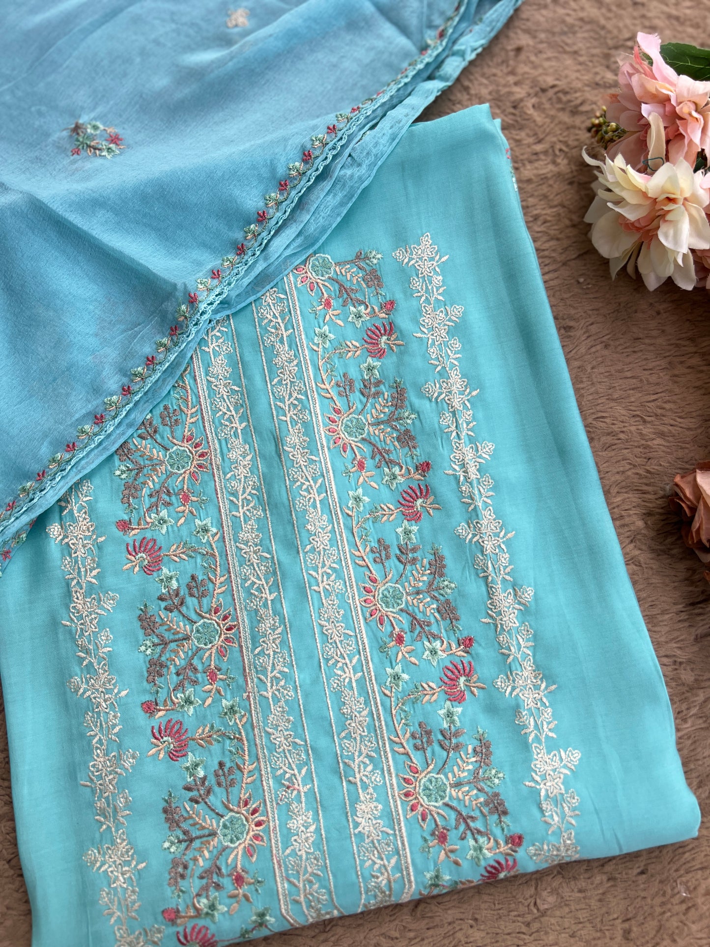 Timeless Mal Chanderi Suit with Delicate Embroidery & Chiffon Dupatta