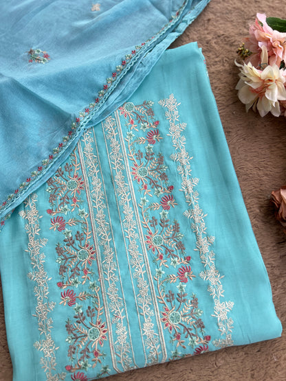 Timeless Mal Chanderi Suit with Delicate Embroidery & Chiffon Dupatta