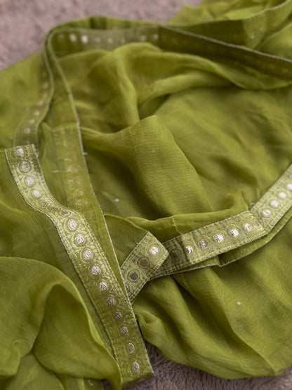 Radiant Shimmer Silk Ensemble with Beaded Elegance