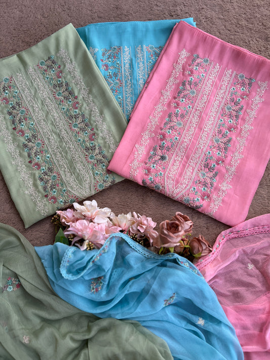 Timeless Mal Chanderi Suit with Delicate Embroidery & Chiffon Dupatta