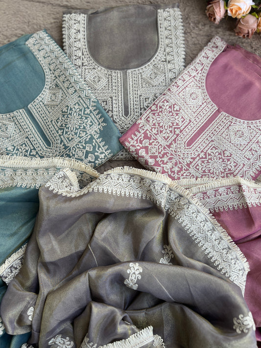 Luxe Shimmer Silk with Lace & Embroidered Detailing