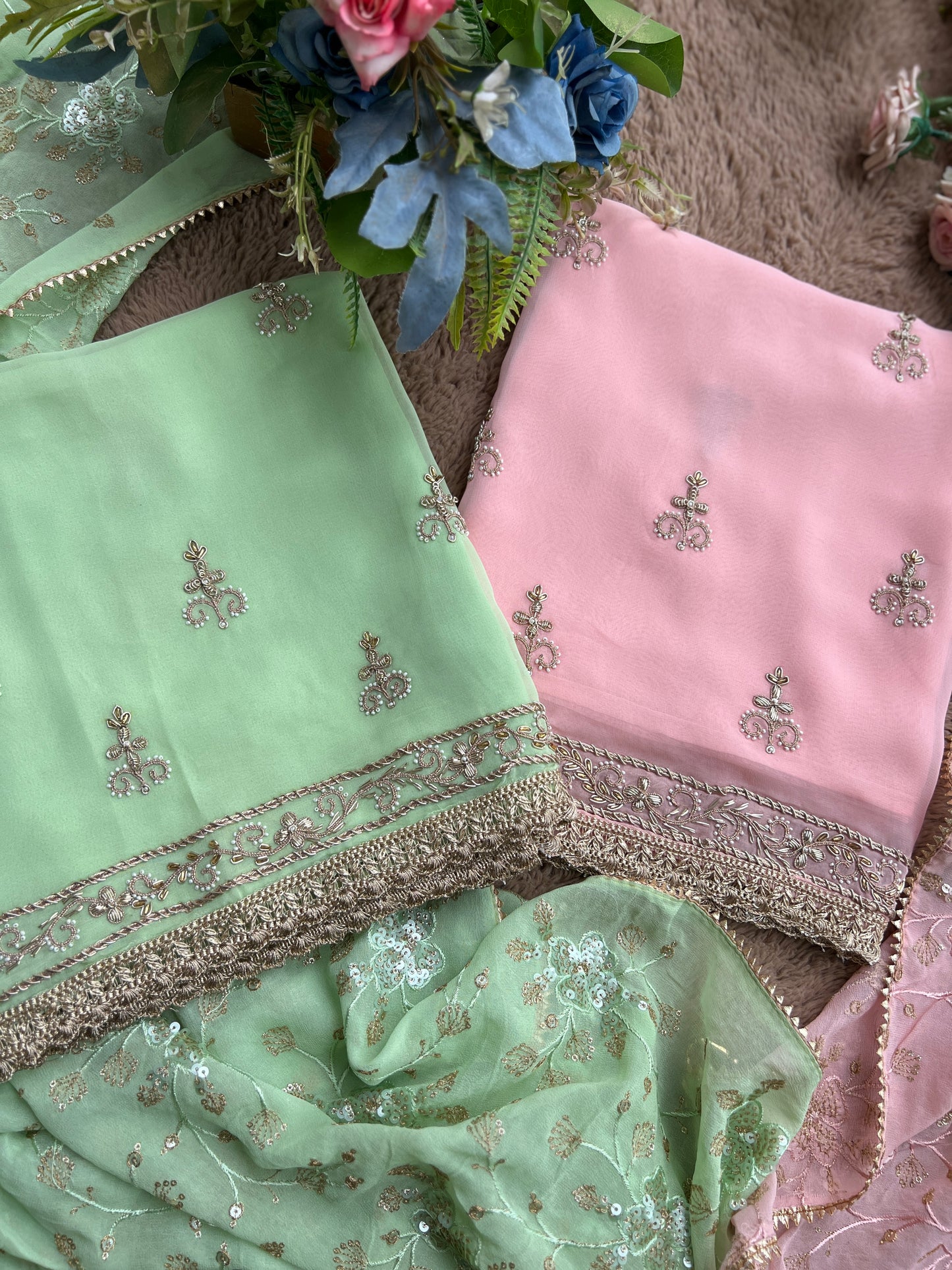 Dazzling Georgette Handwork Suit with a Show-Stopping Dupatta Ensemble