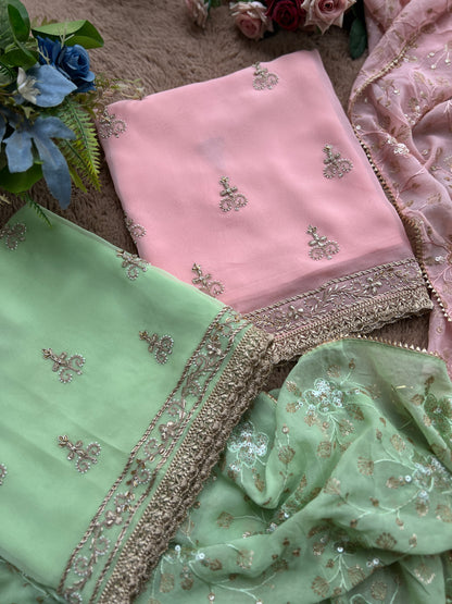 Dazzling Georgette Handwork Suit with a Show-Stopping Dupatta Ensemble